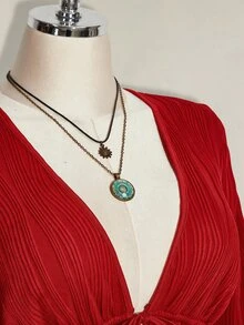 SHEIN ICON Women's Plus Size Textured Front Tie Top - Red - View 5