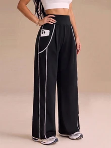 SHEIN Dewbera Women's Colorblock Casual Versatile Daily Travel Sports Long Pants - Multicolor - View 5
