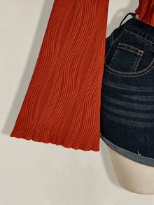 SHEIN ICON 女款大尺碼黑色紋理前綁帶上衣 - 橘色 - 查看 8
