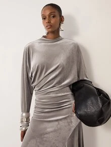 MERLEAU Women's Modern Velvet Dress - Grey - View 4