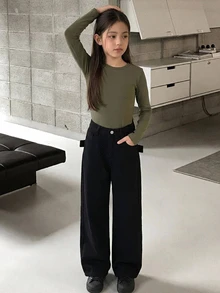 Dazy Kids Tween Girl) Loose Design Casual Autumn/Winter Black Basic Straight Leg Jeans - Black - View 7
