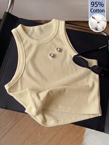 Comfortcana Women's Solid Color Ribbed Brushed Tank Top Suitable For Daily Wear - Beige - View 3