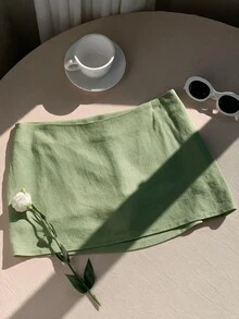 SHEIN EZwear 女款休閒舒適薄荷綠裙子 - 綠色 - 查看 1