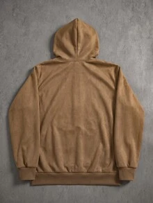 1pc Teen Boys Coffee Brown Jacket, PARIS Puff Print Lettering On Chest, Suitable For Autumn/Winter Outdoor Activities - Coffee Brown - View 2