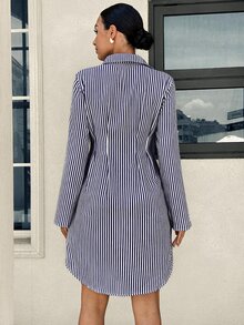 MaterniWear 孕婦條紋騎士圖案休閒日常夏季洋裝 - 寶藍色 - 查看 5