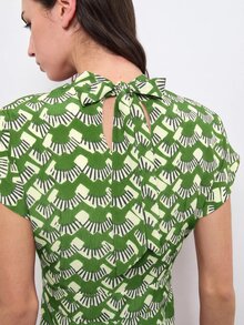 Nöista 綠色與白色印花 A 字版型休閒復古 1960 年代優雅女款度假夏季波西米亞風早午餐茶會洋裝 - 淺綠色 - 查看 5