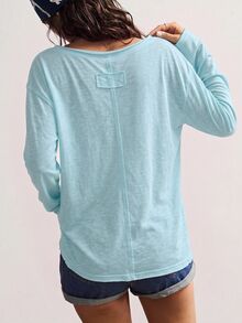 Bohemela 秋冬波西米亞休閒純色針織V領長袖寬鬆女款T恤 旅行淺藍色 - 薄荷藍 - 查看 7