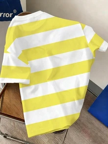 SpongeBob SquarePants | SHEIN Manfinity Joysei Men's Plus Size Summer Casual Colorblock Striped Cartoon Print T-Shirt - Yellow - View 4
