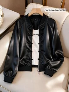 GlowEve Women's Solid Color Raglan Long Sleeve Frog Button Front Casual Baseball Jacket - Black - View 3