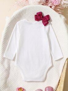 SHEIN 女嬰字母印花長袖連身衣 - 白色 - 查看 2