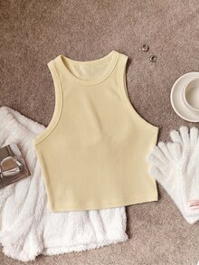 Comfortcana Women's Solid Color Ribbed Brushed Tank Top Suitable For Daily Wear - Beige - View 8