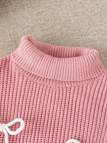 SHEIN 女童粉色高領修身針織毛衣，內搭底層，秋冬針織衫，粉色高領毛衣 - 粉色 - 查看 4