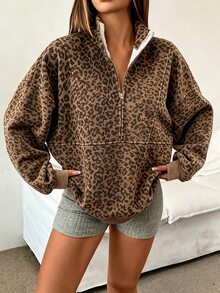 INAWLY 女款寬鬆休閒立領半拉鍊運動衫 - 彩色 - 查看 5