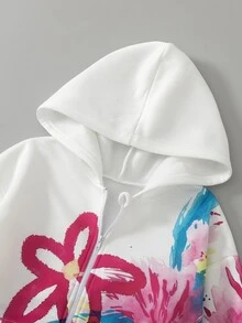 SHEIN Sparklyn 秋冬女童連帽拉鍊外套，街頭風混搭，防寒針織面料，微鬆版型預留成長空間，適合校園與街頭穿搭，瞬間變身活力女孩 - 彩色 - 查看 5
