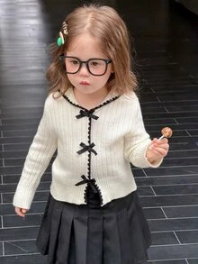 Dazy Kids Baby Girl Bow Decor Cardigan - White - View 6