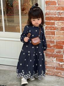 Dazy Kids Infant/Toddler (Girl) Round Neck Sleeveless Korean Style Washed Denim Dress Fall - Blue - View 3