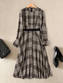 Rusticease Middle-Aged Women's Autumn/Winter Casual Plaid Dress - Multicolor - View 1