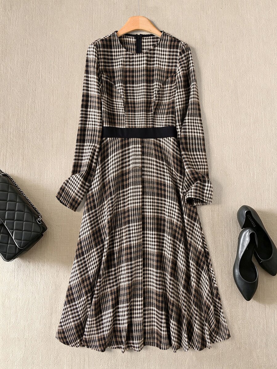 Rusticease Middle-Aged Women's Autumn/Winter Casual Plaid Dress - Multicolor - View 1