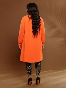 BrightlyHer Jaket Kasual Gaya Barat Lengan Panjang Warna Merah Polos Ukuran Besar dengan Bukaan Depan untuk Musim Gugur 2026, Cocok untuk Hari Thanksgiving, Halloween, dan Acara Klub Bisnis. - Burnt Orange - View 4
