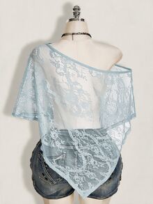 SHEIN ICON 女款大尺碼蕾絲單肩性感透視上衣 - 薄荷綠 - 查看 3