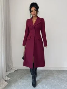 Elenzga Elegant Casual Commute Office Dinner Professional Business Burgundy Long Blazer Fall Christmas - Burgundy - View 6