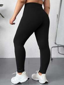SHEIN EZwear 秋冬新款大尺碼女款 95% 棉黑色高彈性百搭內搭褲，適合休閒與運動場合 - 黑色 - 查看 2
