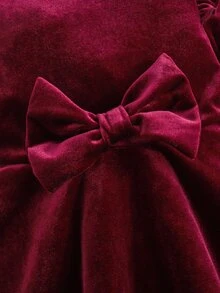 Baby Girl Baby Girl Casual Holiday Christmas Red Comfortable Velvet Long Sleeve Bow Ruffle Cute Autumn Winter Dress - Red - View 5