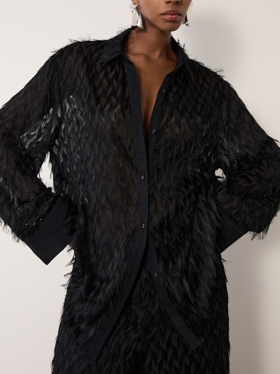 MERLEAU Women's Modern Black Tassel Blouse - Black - View 1