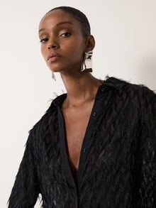 MERLEAU Women's Modern Black Tassel Blouse - Black - View 5