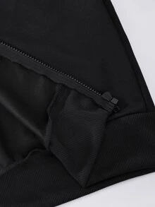SHEIN 青少年女孩休閒百搭正身長版韓風開襟運動外套 開學季 - 黑色 - 查看 7