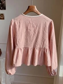 Comfortcana 女款休閒舒適淺粉色長袖秋冬襯衫 - 粉色 - 查看 2
