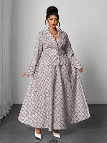 Maweii Plus Size Women's Casual Commute Elegant Woven Printed Autumn 2 Pieces Set Fall - Multicolor - View 6