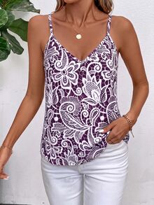 SHEIN Clasi 女款蕾絲休閒百搭日常細肩帶背心上衣 - 中紫紅色 - 查看 5