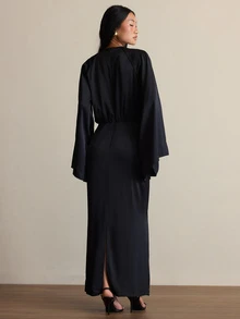 COSMINA Women's Black Dress, Asymmetrical Sleeves, Suitable For Party And Gathering Occasions - Black - View 2