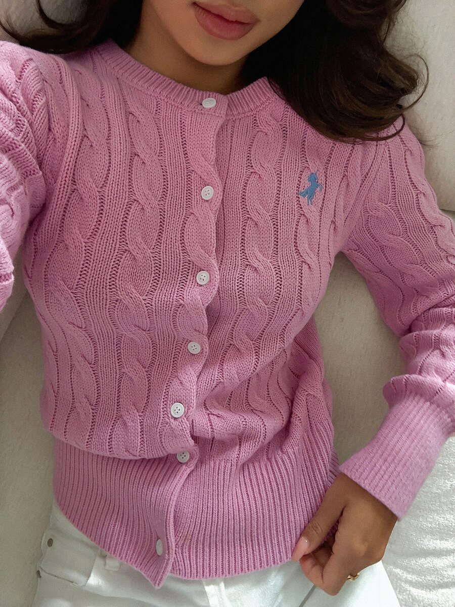 Livesso Women's Single-Breasted Casual Daily Long Sleeve Cardigan Fall Winter - Pink - View 1