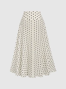 Sweetra Rok Wanita Ukuran Besar Motif Polkadot Kasual Serbaguna untuk Pemakaian Sehari-hari - Aprikot - View 2