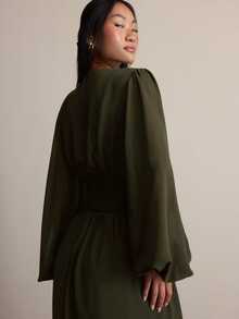 COSMINA Women's Solid Color Pleated Casual Party Dress - Dark Green - View 6