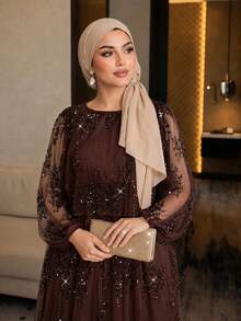 Auveirra Plus Size Elegant Sequin Party Dress Fall - Brown - View 8