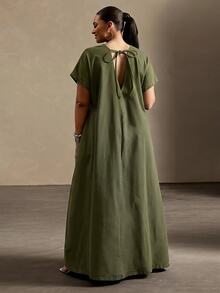 Vixey Plus Size Women's Casual Everyday Summer Denim Dress - Army Green - View 2