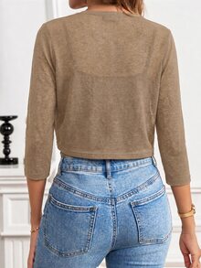 SHEIN Clasi 女款時尚蕾絲拼接薄款夾克，適合日常穿著 - 駝色 - 查看 2