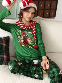 Chillnights PJS13 Women's Pajama Set Milk Silk 160g Digital Print - Green - View 4