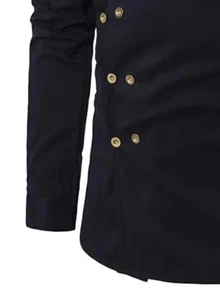 Manfinity Homme Men's Plus Size Solid Color Double-Breasted Long Sleeve Casual Classy Shirt Business Office Black Autumn - Black - View 4