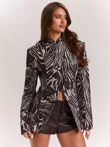 SHEIN BAE Fashionable Commuter All-Over Print Blazer - Multicolor - View 4