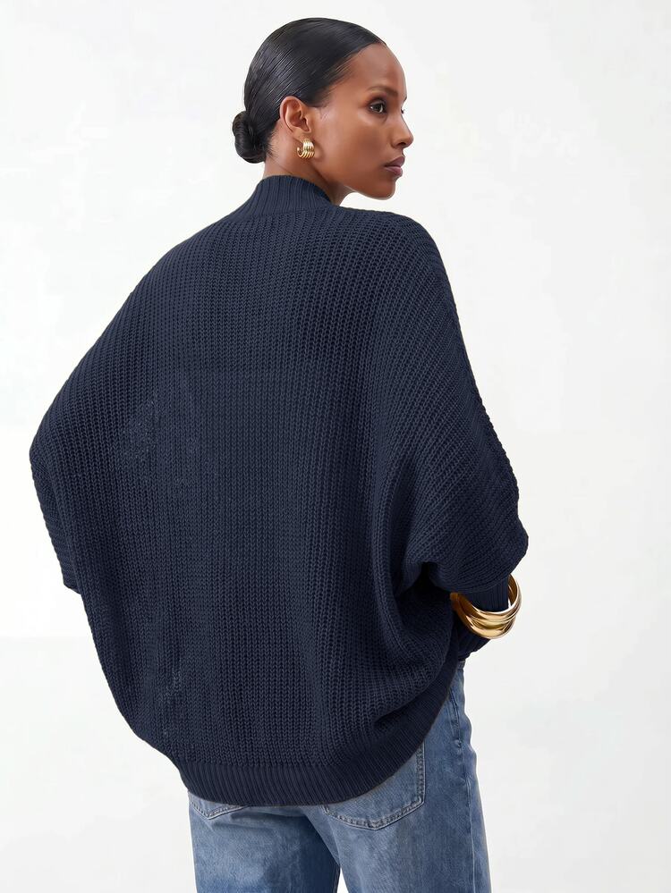 Zivah Women's Solid Color Batwing Long Sleeve Loose Casual Knit Cardigan - Navy Blue - View 10