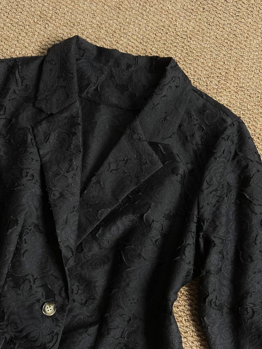 Grovea Plus Size Women's Burnout Textured Mesh Loose Casual Blazer - Black - View 1