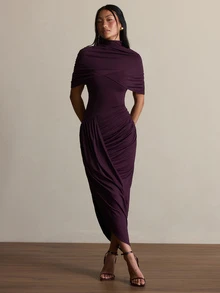 COSMINA Women's Casual Elegant Purple-Red Party Dress - Redwood - View 5