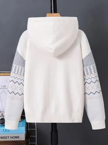 SHEIN Fair Isle 針織連帽毛衣童裝大童男孩休閒復古幾何圖案針織衫，卡其色毛衣、海軍藍毛衣，適合秋冬、學校、家庭聚會、度假、派對，秋季穿搭、冬季穿搭 - 彩色 - 查看 4