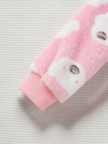 SHEIN 女嬰針織可愛熊圖案人造毛圓領上衣與長褲居家服套裝 2 件組 - 彩色 - 查看 7