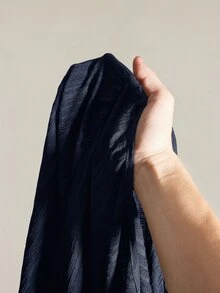 SHEIN ICON 女款大尺碼黑色紋理前打結燈籠袖上衣 - 藏蓝色 - 查看 10