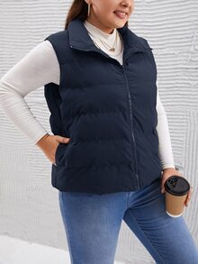 SHEIN LUNE 大尺碼冬季休閒百搭無袖外套 - 藏蓝色 - 查看 5